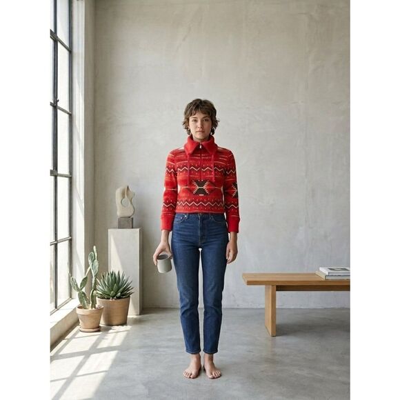 L-RL Lauren Active Ralph Lauren Tops - Lauren Active Ralph Lauren Red Tribal Print Zip Jacket XS – Vented Knit Winter